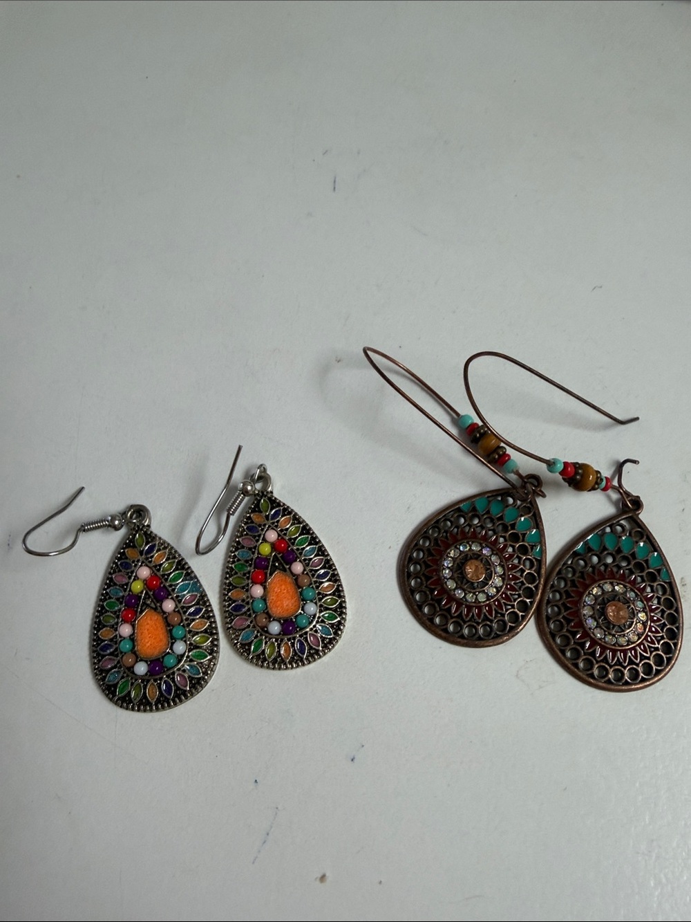 Source Unknown Multicolor Teardrop Dangle Earrings - Orange & Turquoise Accents